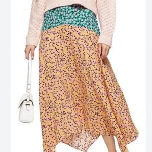 Topshop Petite Mixed Floral Colorblock Hankerchief Maxi Skirt US Size 10